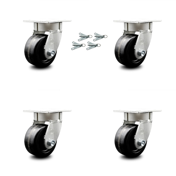 4 Inch Kingpinless Phenolic Wheel Swivel Caster Set with Swivel Lock SCC